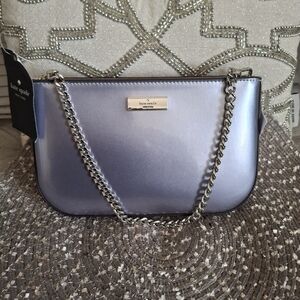kate spade metallic lavender crossbody with silver chain